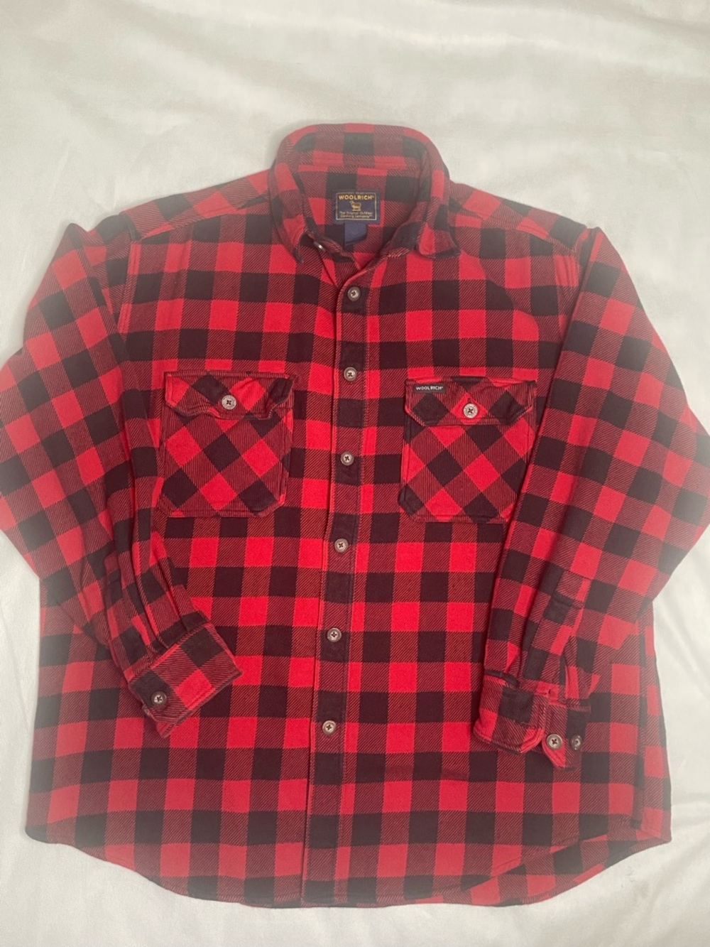 VTG Woolrich Men's Size Large Red and Black Buffalo Check Cotton Button Up Shirt